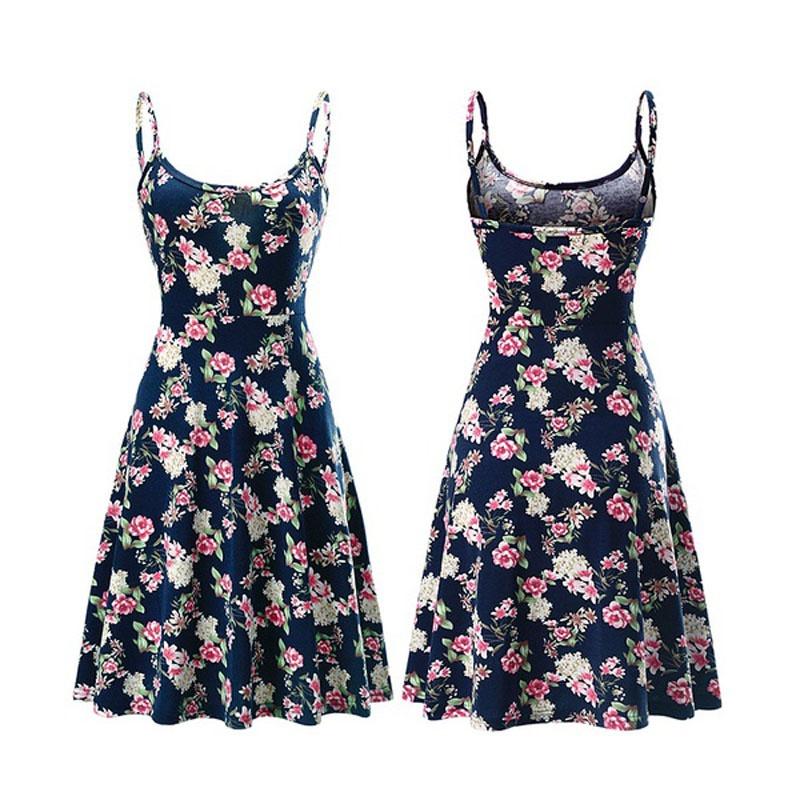 Fuerfits Women's Casual Beach Summer Sleeveless Adjustable Strappy Floral Dress With Premium Quality Comfort