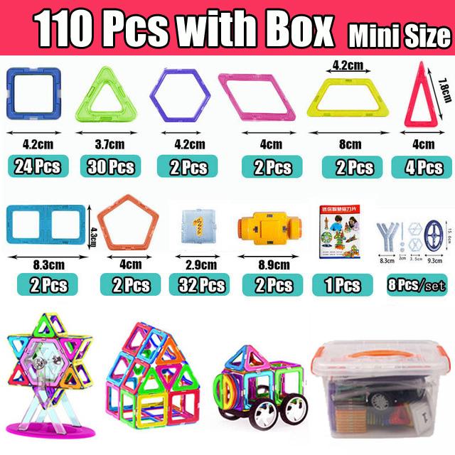 110-184pcs Mini Size Magnetic Constructor Designer Set Magnetic Building Blocks Magnet Bircks Educational Toys For Children Gift