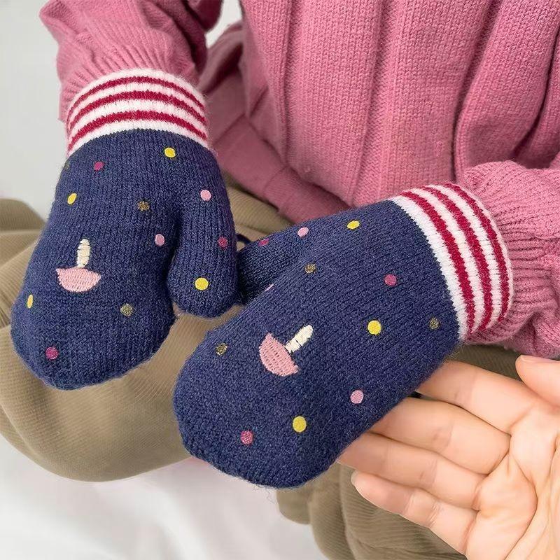 Baby Girls Cute Colors Cartoon Bow Plush Thickened Warm Gloves Children Soft Outdoor Windproof Warm Gloves Kids Gloves