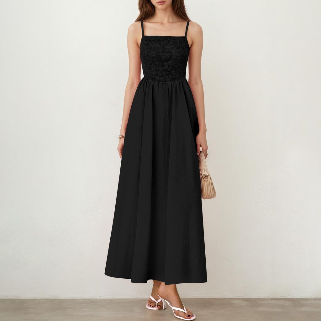 Damen Casual Mode Vintage Trägerkleid Elegantes Urlaubskleid