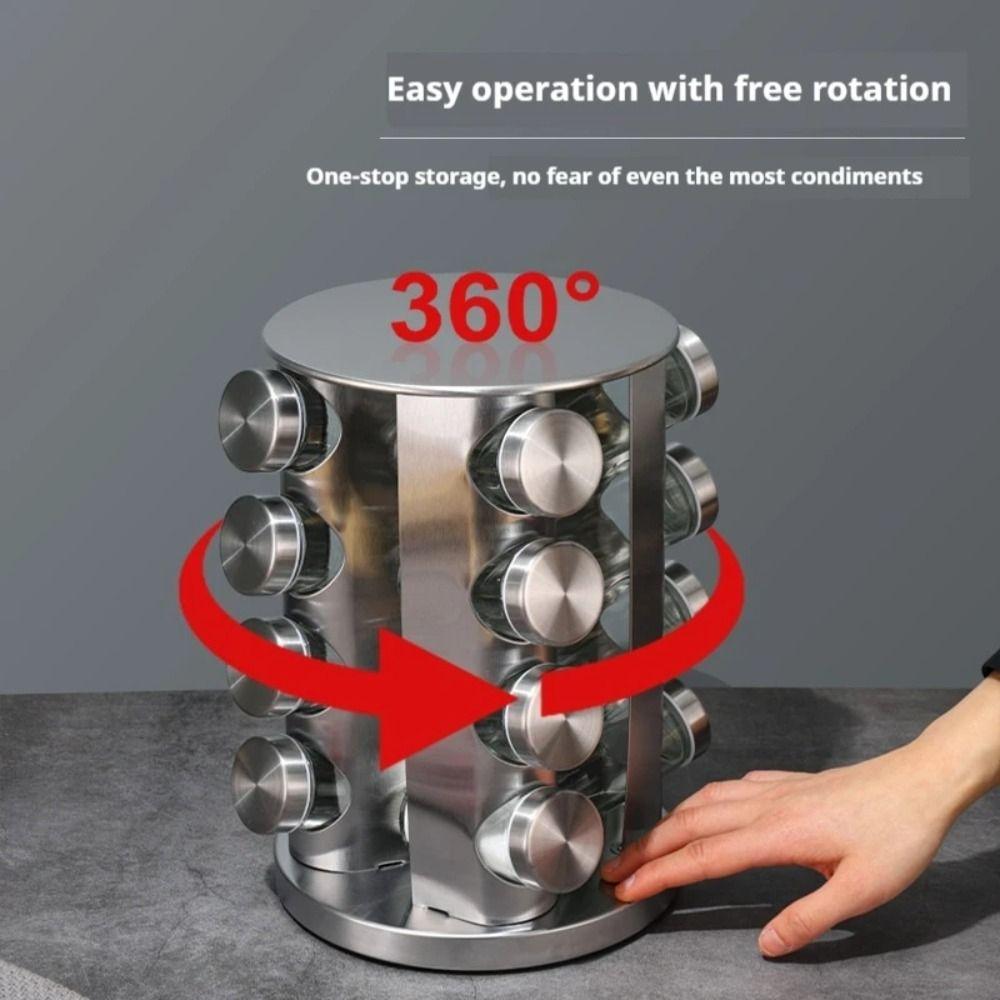 360 Rotating Rotating Spice Rack Food Grade Glass Seasoning Jar Set  Seasoning Storage