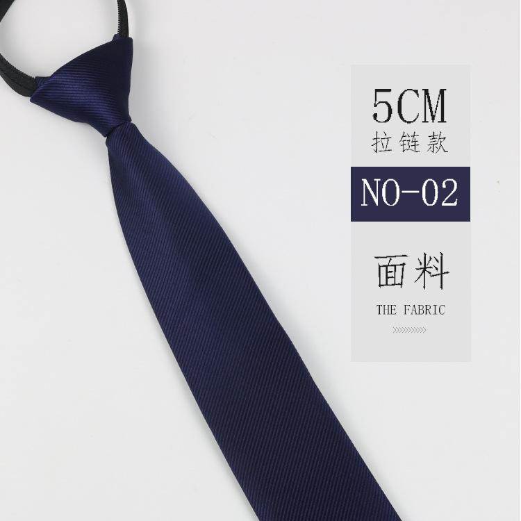 Tie Men'S Zipper Lazy Polyester Silk Jacquard Dress Day Solid Color 5Cm Narrow Edition