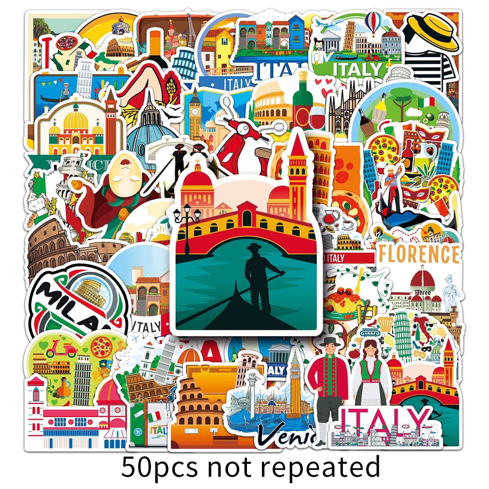 50-Sheet Cartoon Travel Scenery Waterproof Sticker Set for Journals