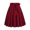 Damen Vintage A-Linien Midi-Rock mit hoher Taille und Schleifen Gürtel Eleganter ausgestellter Rock für Freizeit und Formelle Anlässe