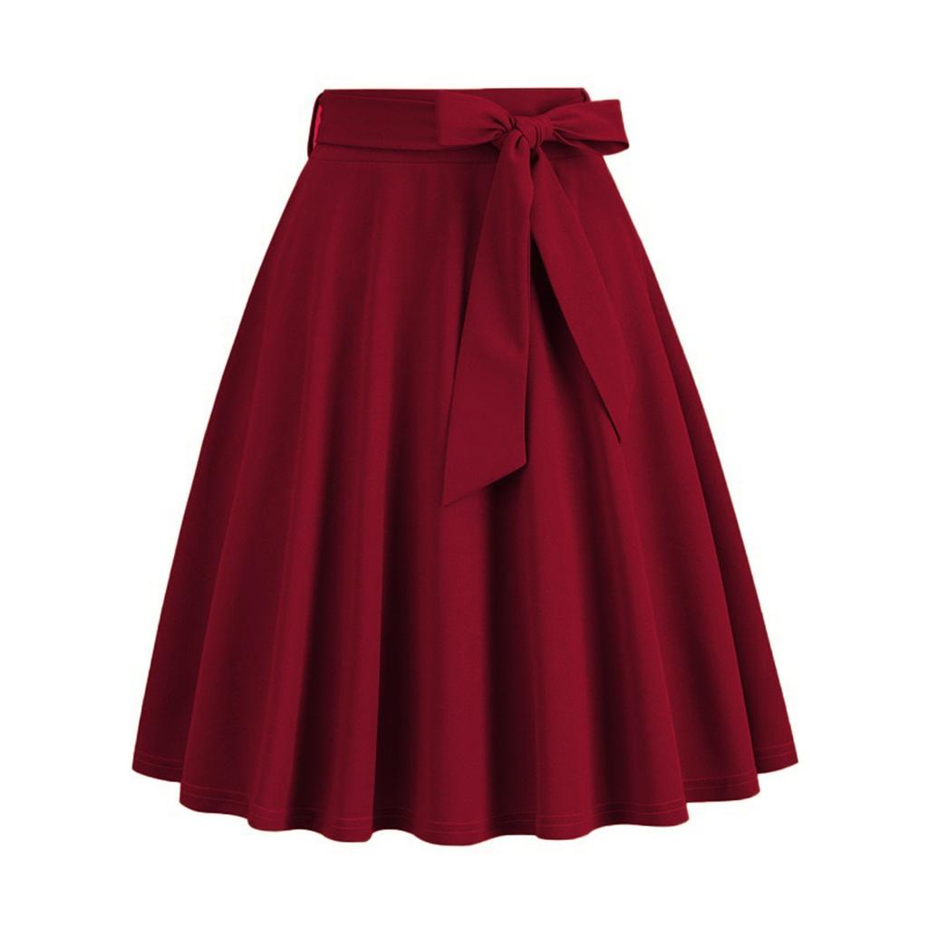Damen Vintage A-Linien Midi-Rock mit hoher Taille und Schleifen Gürtel Eleganter ausgestellter Rock für Freizeit und Formelle Anlässe