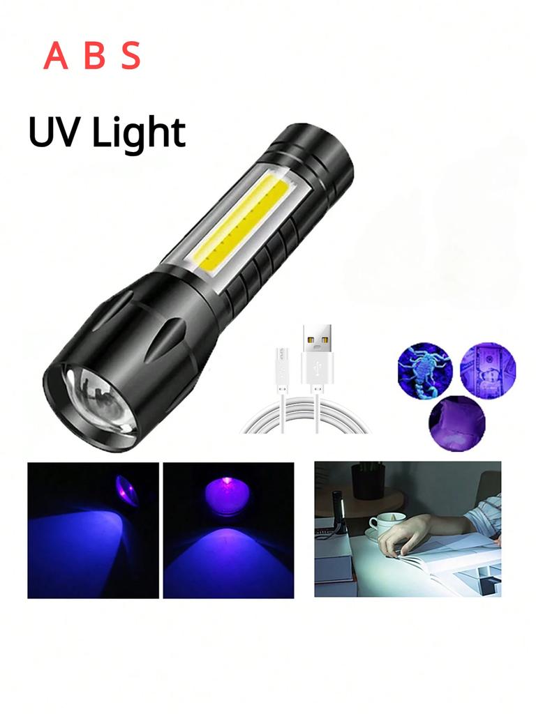 USB Rechargeable Mini UV Flashlight Zoomable Ultraviolet Torch Portable Inspection Light 365nm Pet Detector Violet Flashlights