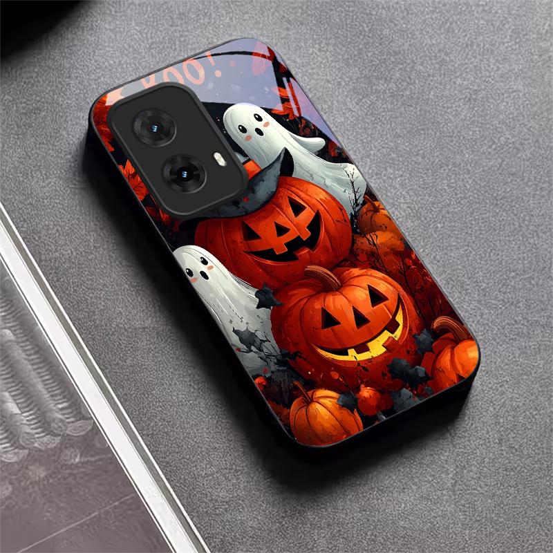 Halloween Boo Vibe Black Glass Phone Case For Motorola Moto G14 G22 G24Power G24 G34 G35 G45 G54 55 G75 G84 G85 Hard Back Cover