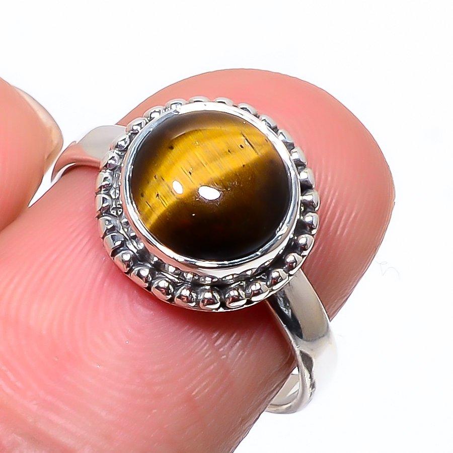 

Natural Tiger Eye Gemstone Handmade 925 Sterling Silver Jewelry Ring Size 8 E9K05