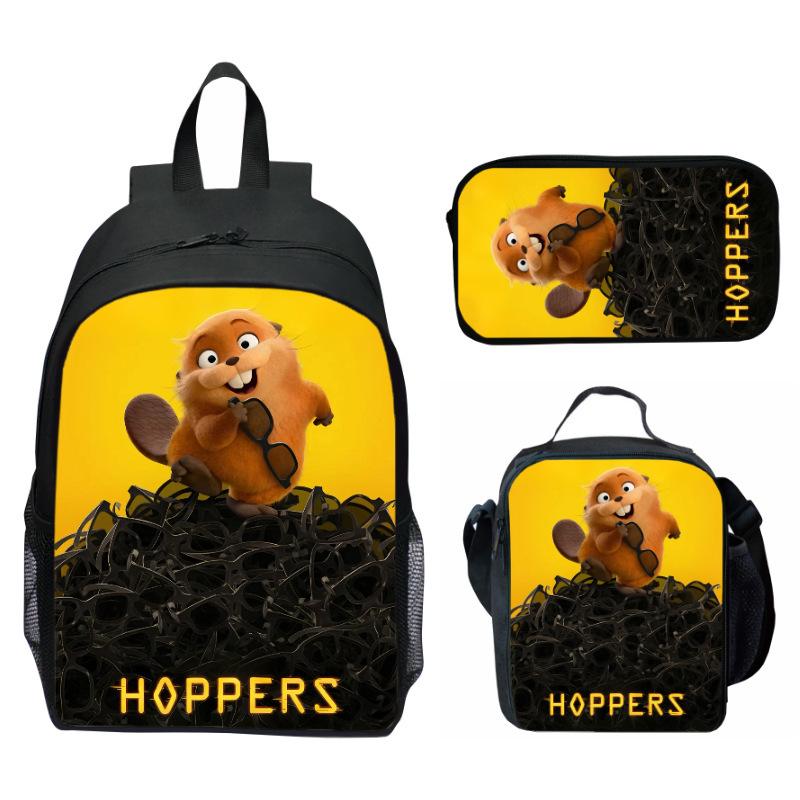 Hoppers Biber Metamorphose Druck 3-teiliges Set Schulrucksack Brottasche Federmäppchen Cartoon Schüler Set