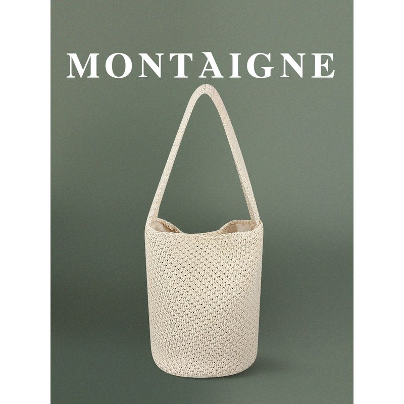 French Montaigne French style Handmade Knitted Shoulder Bag Woven Bucket Bag Versatile Commuter Wool Bag