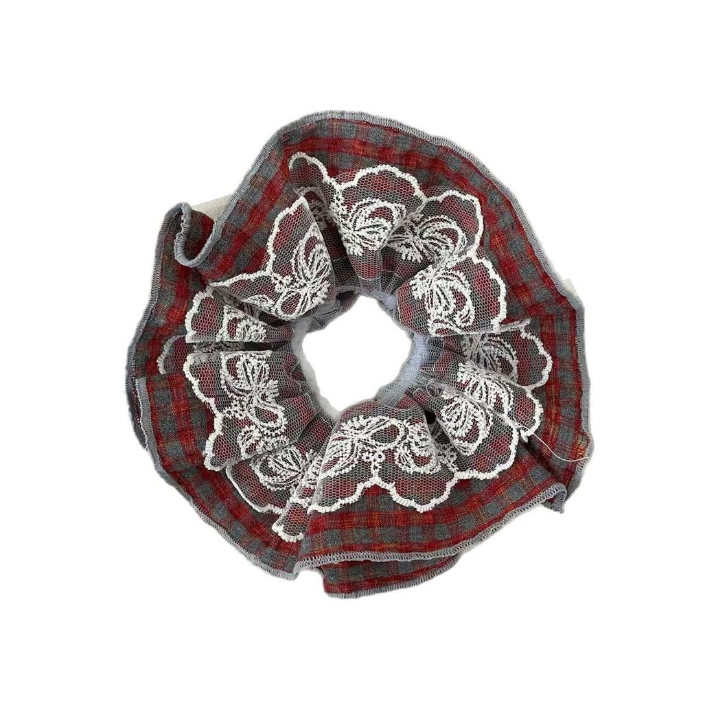 Eleganter karierter Haargummi mit Spitze für Damen - Perfekt für tiefe Pferdeschwänze im Herbst und Winter