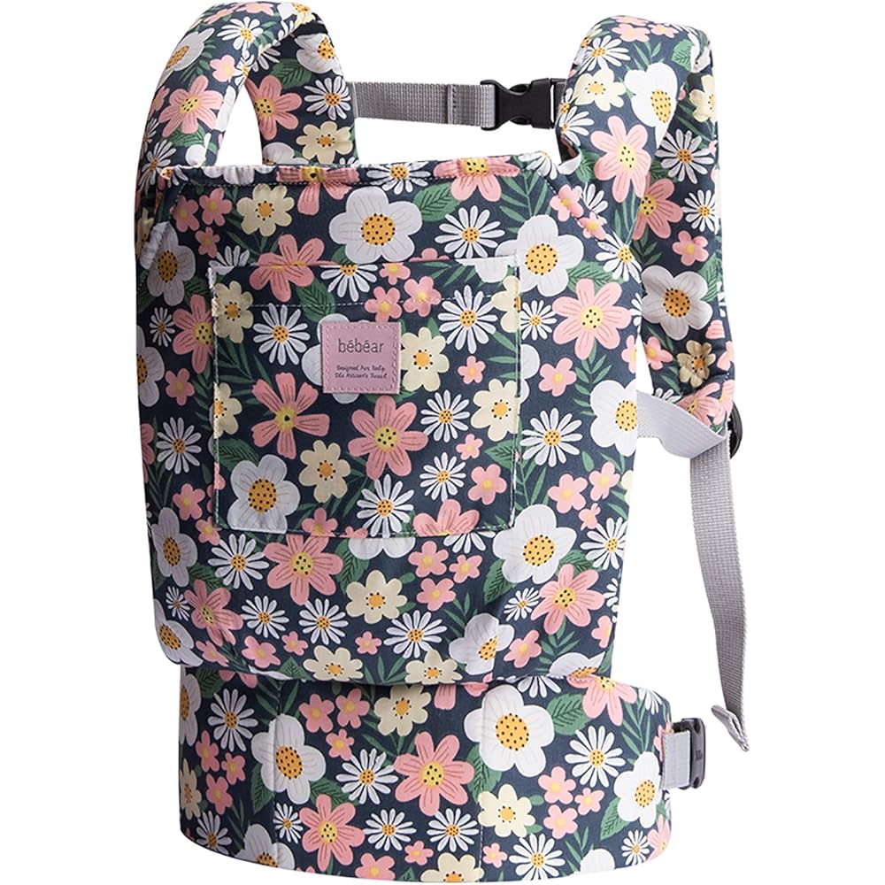 Bebamour Mini Doll Carrier 2-Way Cotton Green Floral Baby Sling Toy Accessory