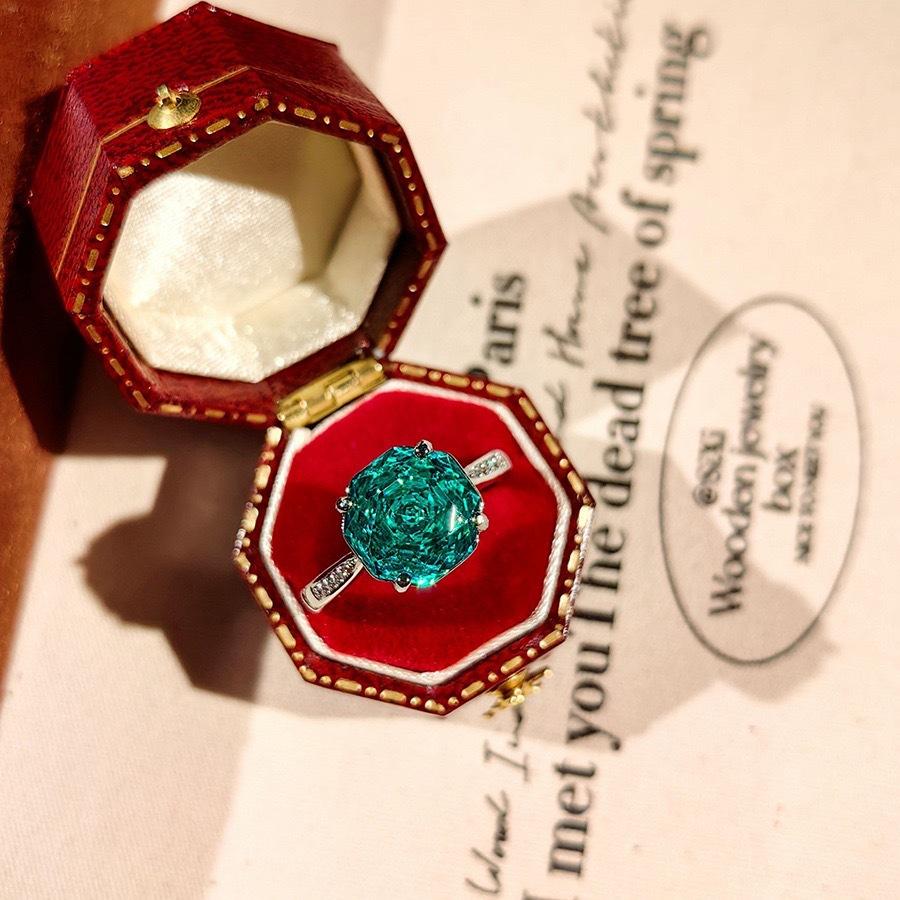 Fashion Light Luxury Octagonal Millennium Rose Cut Ring Fashion Inlaid High Carbon Diamond Rose Paraiba Diamond Ring Women 2026 Resizable