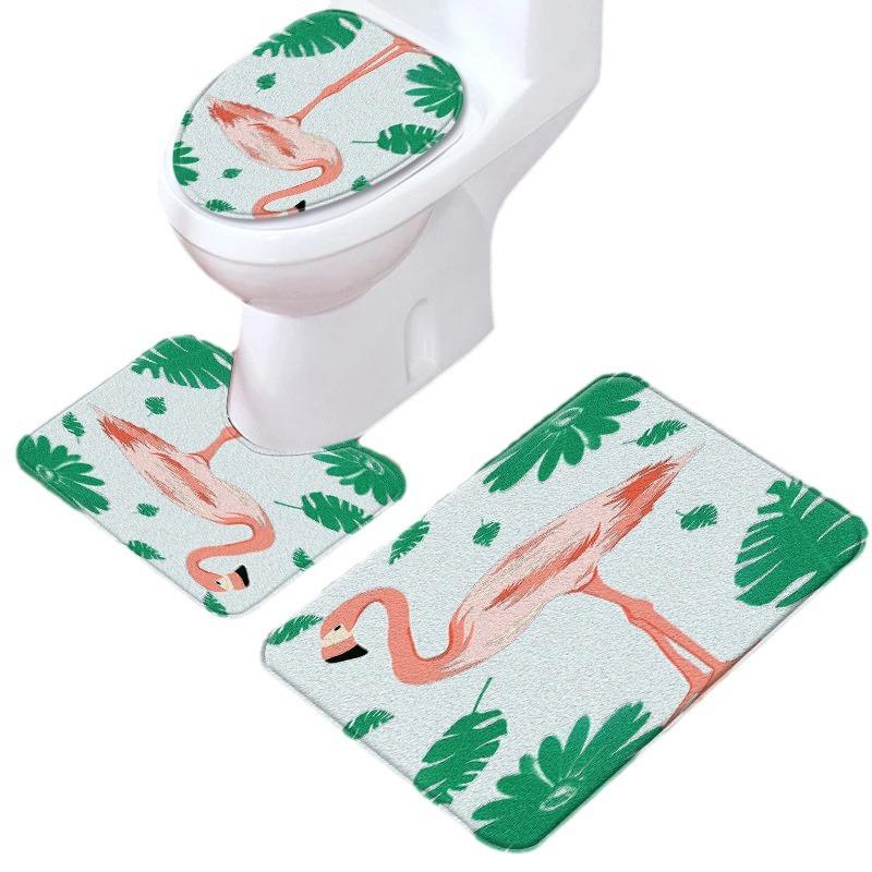 Flamingo Bathroom Toilet Three-Piece Floor Mat Doormat Bathroom Carpet