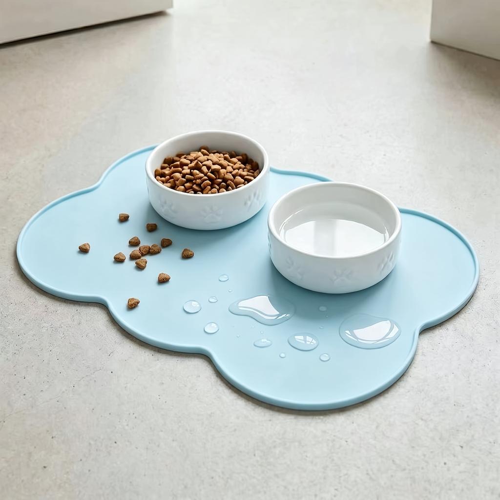 Pet Feeding Mat For Dogs & Cats, Thin Silicone Waterproof Cat Food Mat Cat Bowl Mat With Raised Edge, Cat Placemat