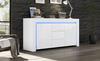 140*40*65cm Wohnzimmerschrank, Moderne Kommode mit 3 Schubladen, 2 Türen, Hochglanzschrank mit LED-Lichtleiste, Sideboard, Weiß