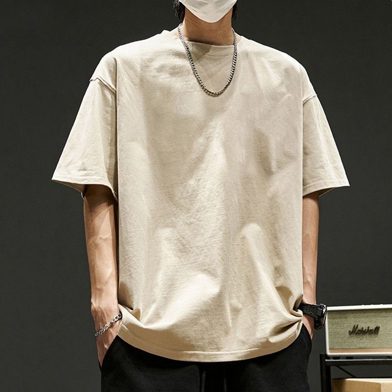 Summer Round Neck Top Fashionable Casual Pure Cotton Solid Color Short Sleeved Men's T-shirts