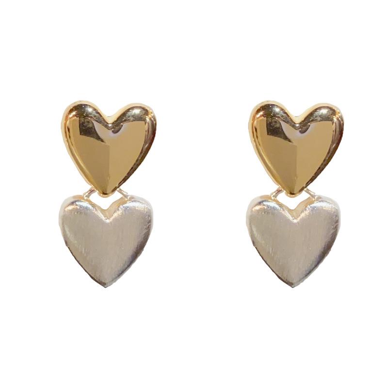 

European & American Fashion Double Heart Earrings, s925 Silver Needle, Color Block, Unique Design, Versatile Style