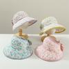 Girls Floral Empty Top Sun Hat, Wide Brim Breathable Summer Anti-UV Straw Beach Caps for Kids 2-7 Years Old
