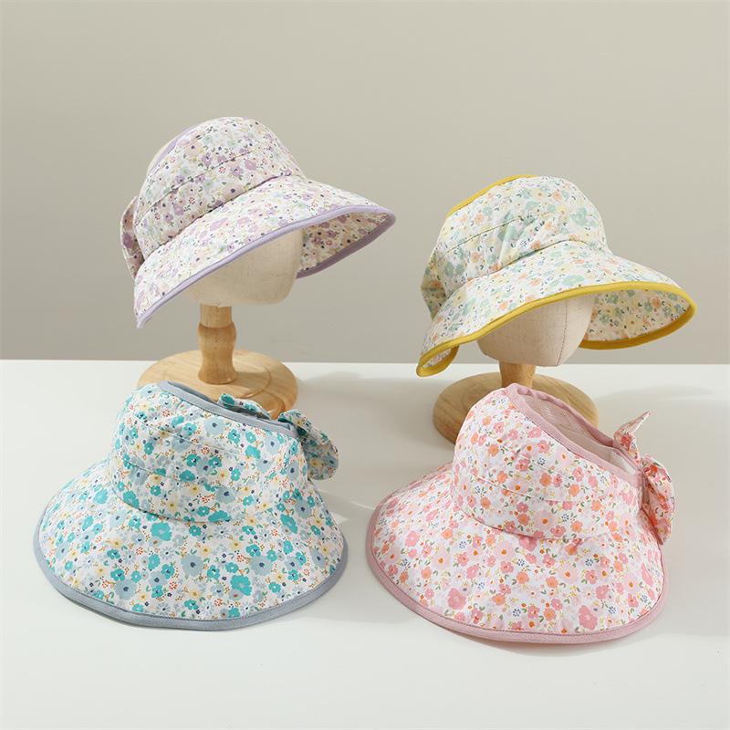 Girls Floral Empty Top Sun Hat, Wide Brim Breathable Summer Anti-UV Straw Beach Caps for Kids 2-7 Years Old