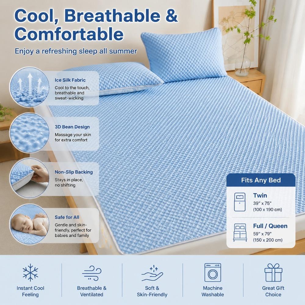 Ice Silk Cooling Mat, Bean Dot Breathable Summer Bed Sheet Style Cooling Mattress for Dorm Home