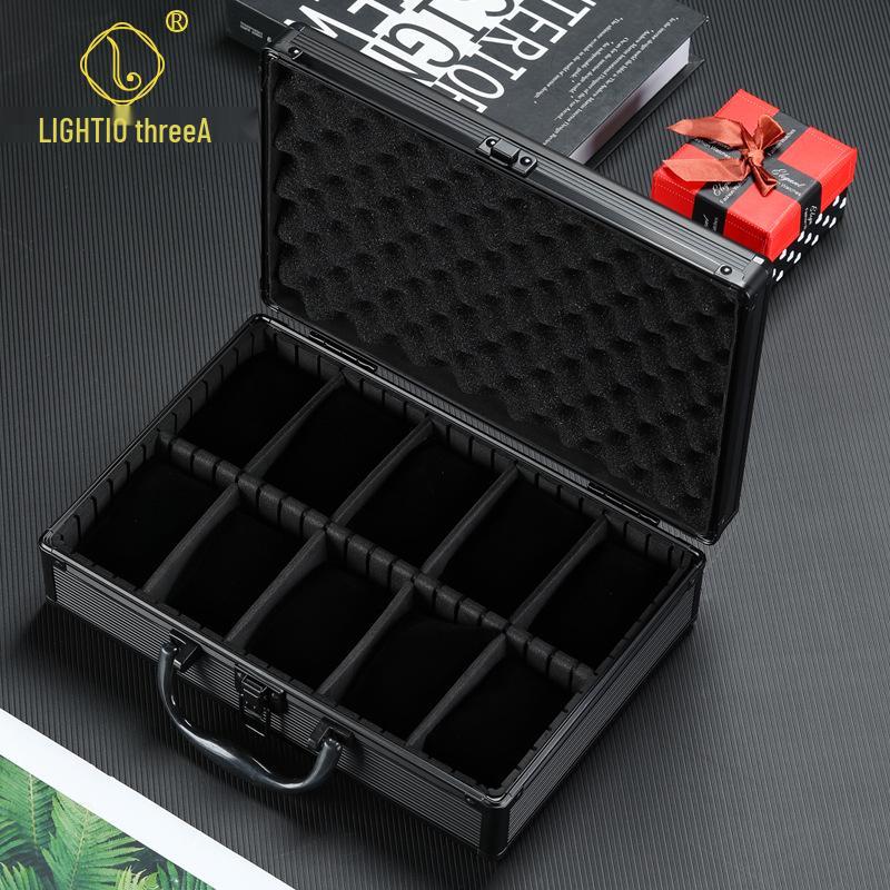 5-Slot Aluminum Watch Storage Box with Opaque Lid & Soft Pillows