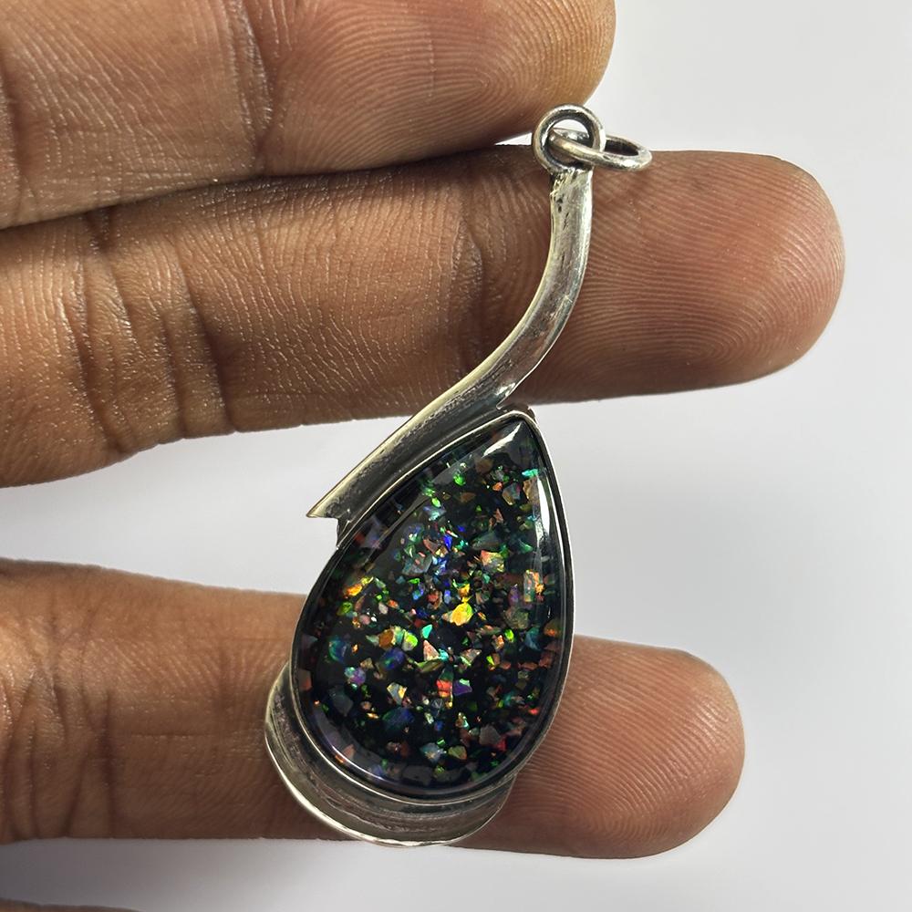 

Handcrafted 925 Sterling Silver Pendant 31 Ct Natural Multicolor Opal Certified my.pds-384-k 25 mm approx. різнокольоровий