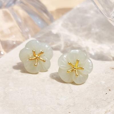 925 Silver Flower Natural Jade Earrings (3 Colors)