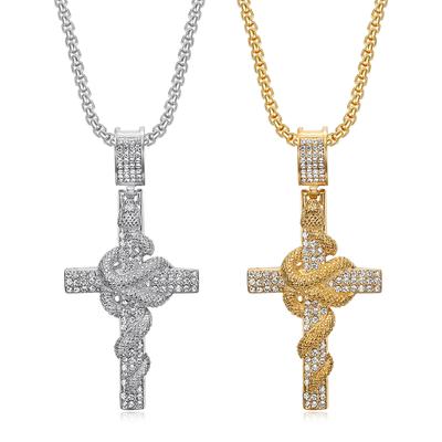026 Jewelry Fashion Trend Inlaid Zircon Men's Exquisite Gift Jewelry Necklace Exquisite Snake Plate Cross Pendant