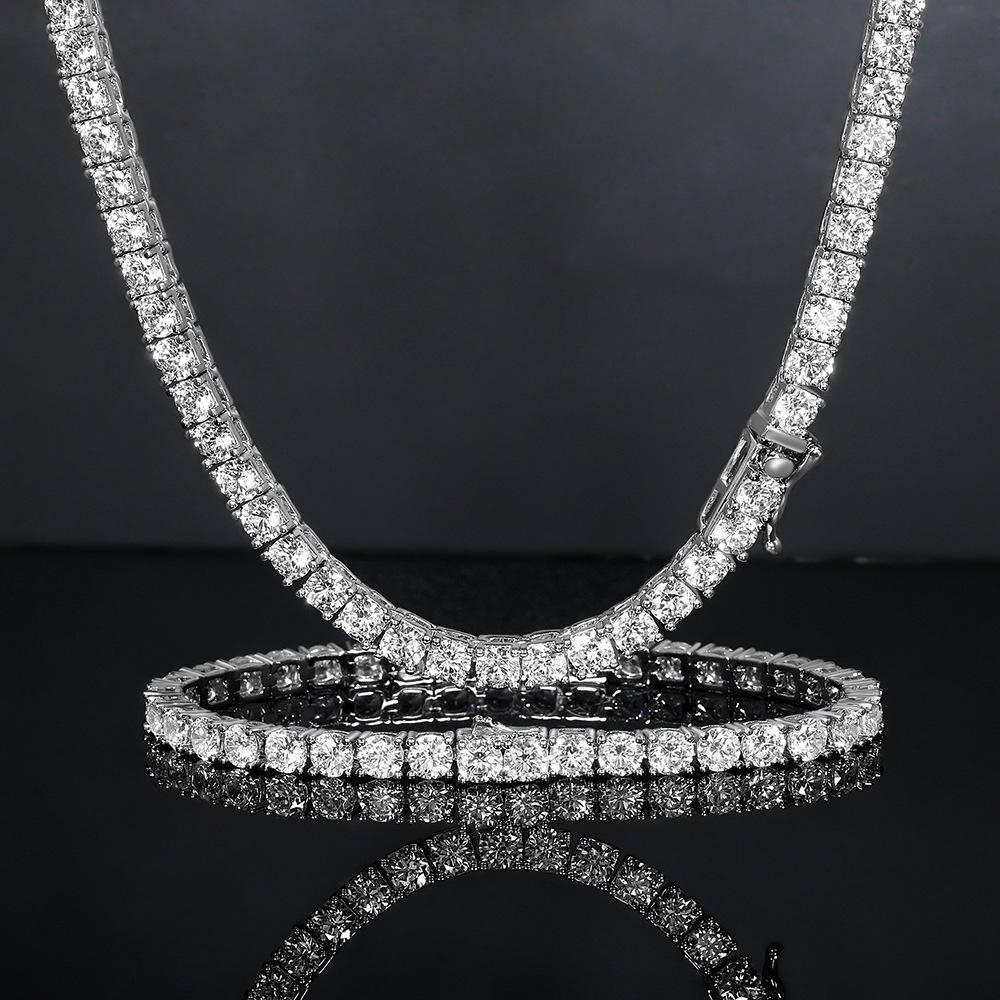 A Popular Zircon Tennis Chain Jewelry Men's Necklace European and American Niche Hip-hop Hiphop Jewelry Women's Bracelet