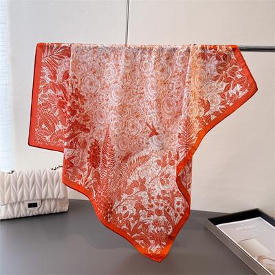 Pflanzenmusterdruck Simulationsseide Schal Quadratischer Schal High-End Stola Vielseitig Hals Kleiner quadratischer Schal Kopftuch
