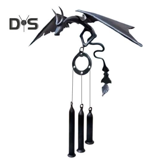 

Металлический колокольчик с изображением летящего дракона с 3 трубками, натуральная успокаивающая мелодия для сада, патио, уличного винтажного подвесного колокольчика с драконом, украшение чёрный