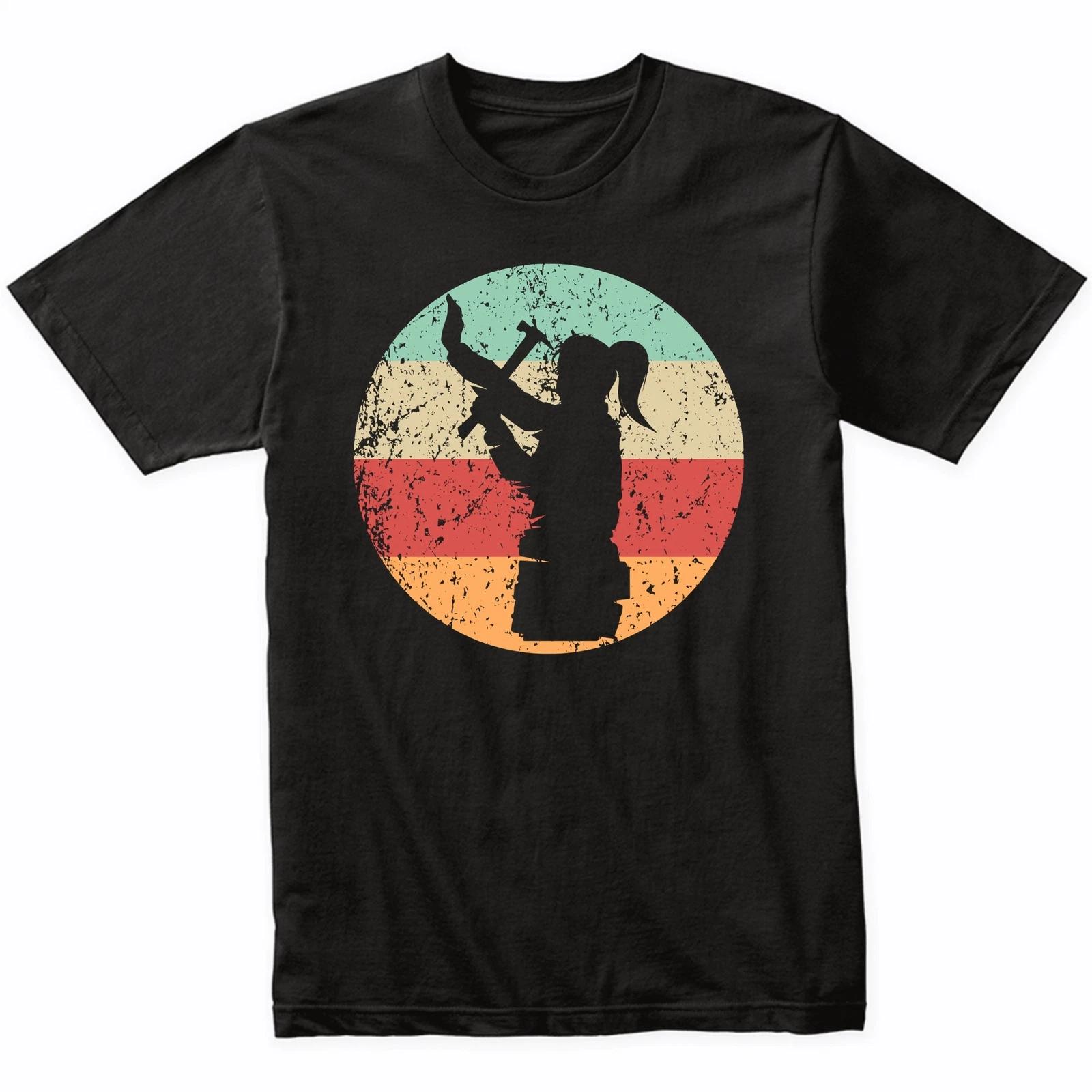 

Retro Female Carpenter Hammering Vintage Style Carpentry T-Shirt (Retro Colors) 2XL