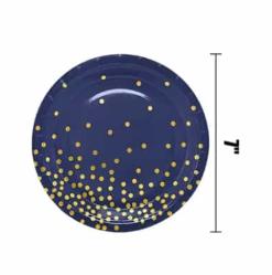 Dark Blue Party Decorations with Gold Dot Pattern Include Scalloped Plate Napkins Cups Banners for Baby Shower Wedding Birthday