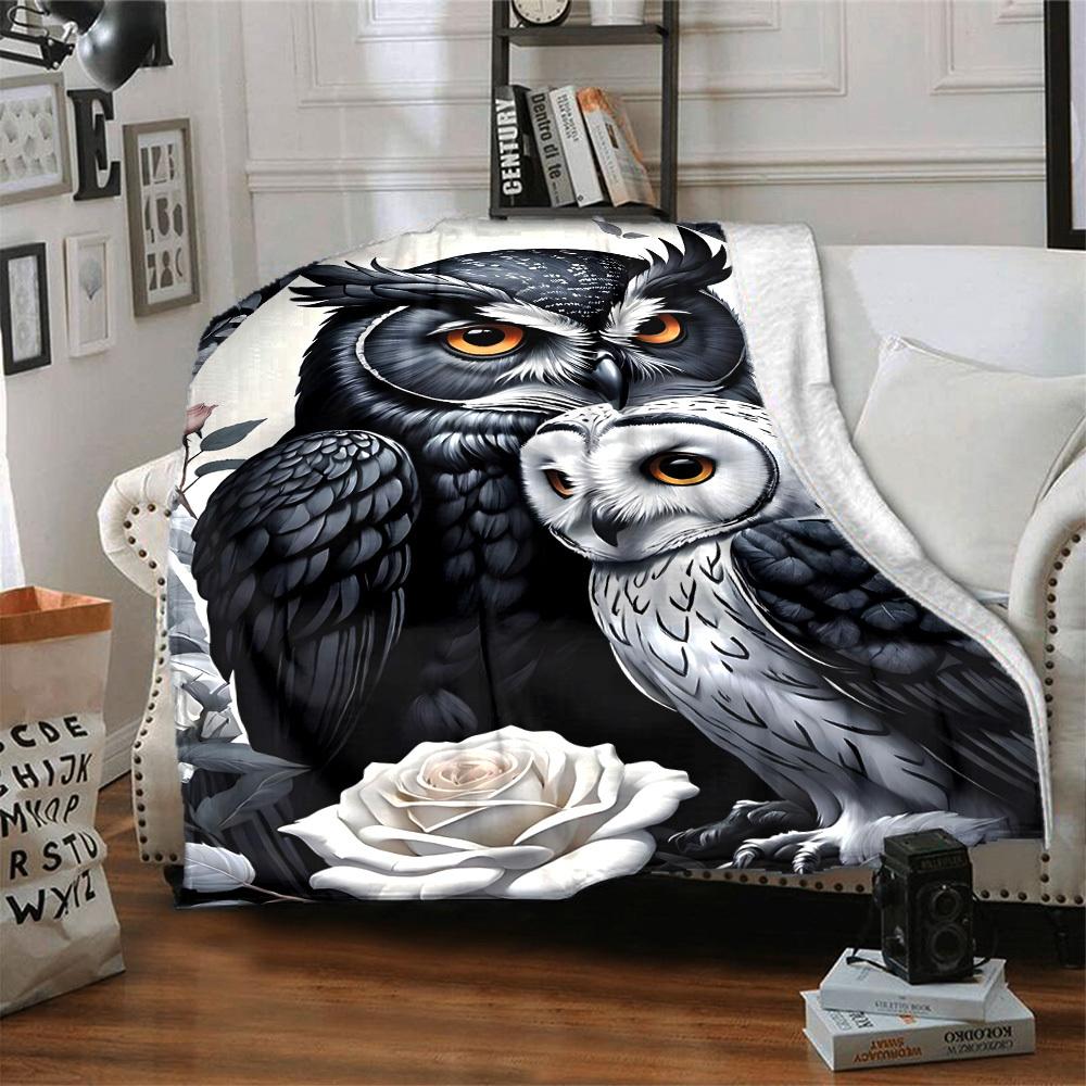 1PC Owl Art Print Blanket - Soft Warm All-Season Throw for Sofa, Bed, Car, Office, Throw For Sofa yy250916111