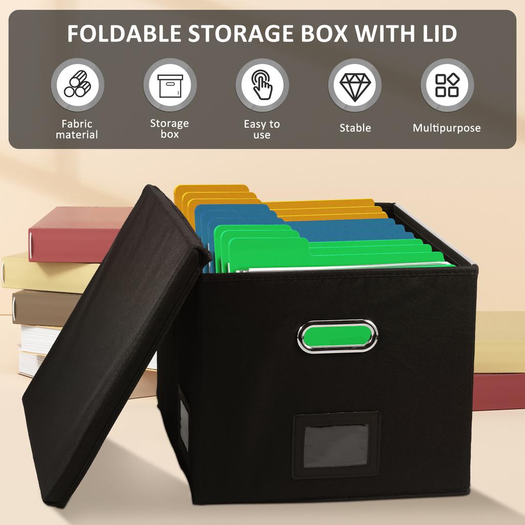 Foldable Hanging File Filing Box with Label Slot Fabric File Folder Organizer Box Portable Vinyl File Organizer Box with Lid