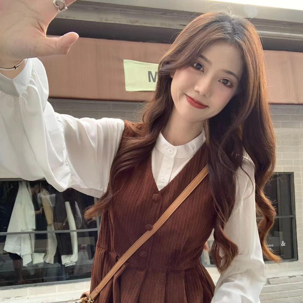 Women's Sweet Corduroy Dress & Top Set - Preppy Style, Autumn Fashion, Waist-Hugging Skirt, Two-Piece