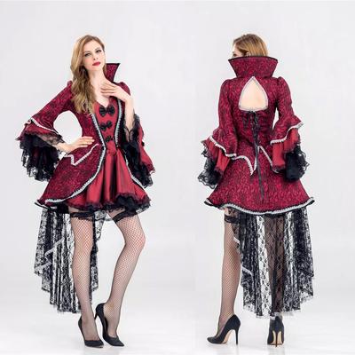 Damska sukienka gotycka czarownica Wampirzyca Królowa Cosplay Fairy Tail Suknie Długi rękaw Gotycki kostium Suknia Sceniczne Ubrania Halloween Karnawał Luksus