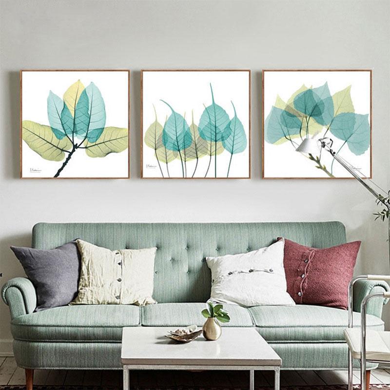 Pittura su Tela Nordica Foglie di Piante Trasparenti Fiori Stile Moderno e Semplice Per Soggiorno Cucina Camera da Letto Corridoio