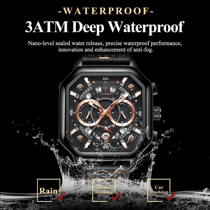 POEDAGAR Luxury Chronograph Square Man Watch Waterproof Luminous Date Men Watch Sports Leather Men's Watches Quartz