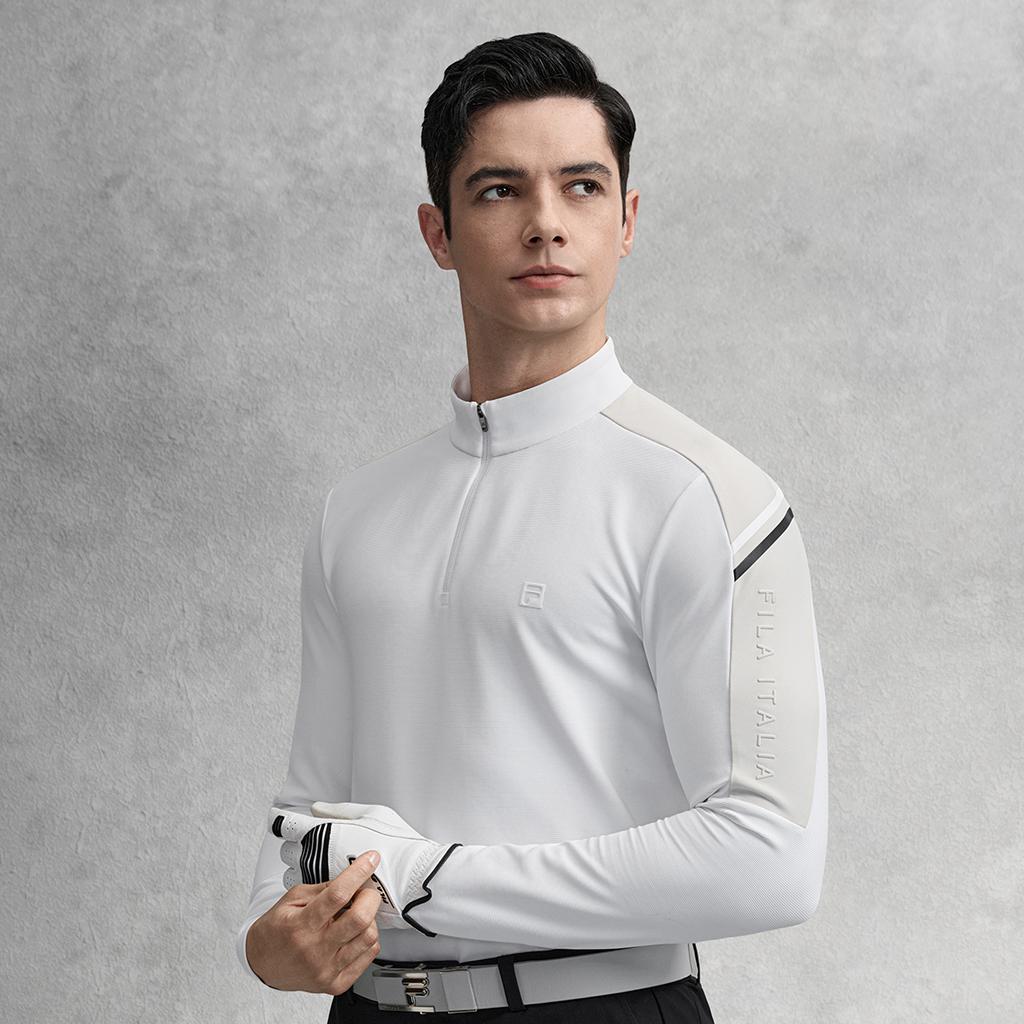 FILA Golf Series Minimalist Stylish Casual Sports Comfortable Long Sleeve T-Shirt Men tops Jade-White A11M615212FWT