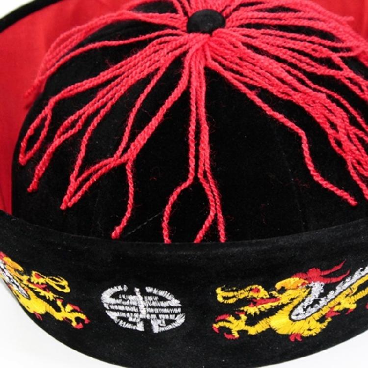 Ancient Chinese Mandarin Hat with Pigtail Halloween Costume Accessories for Men Women Halloween Party Outfit Accessory