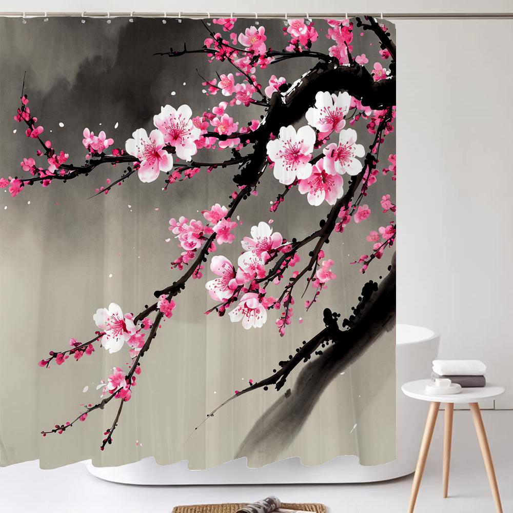 Chinese Flower Bird Shower Curtains Set Printing Waterproof Polyester Leaves Shower Curtains Bathroom Home Decor Mat 180X200Cm
