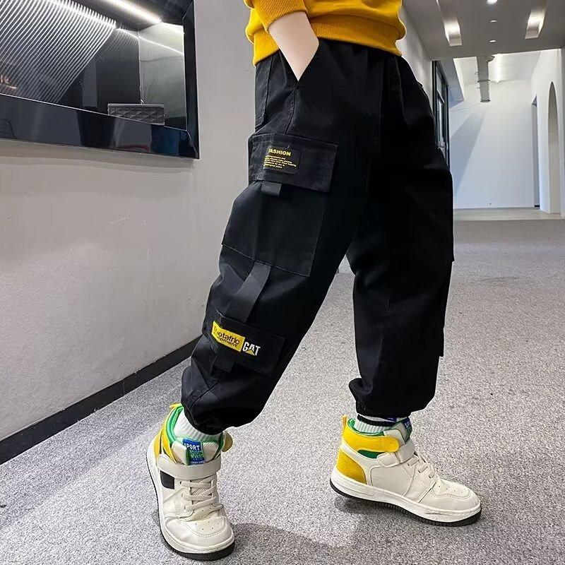 

Брюки для мальчиков Детская осенняя и весенняя одежда Детские комбинезоны Красивые и модные Повседневные брюки для больших детей 110 чёрный