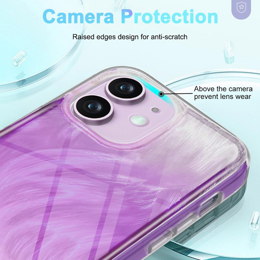For iPhone 11 Feather Pattern Case Gradient PC+TPU Protective Phone Cover with Screen Protector