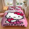 3pcs Strawberries and Hello Kitty Quilt Cover Set (1 Quilt Cover + 2 Pillowcases Without Pillow Core), High-Definition Printing for Home and Dorm