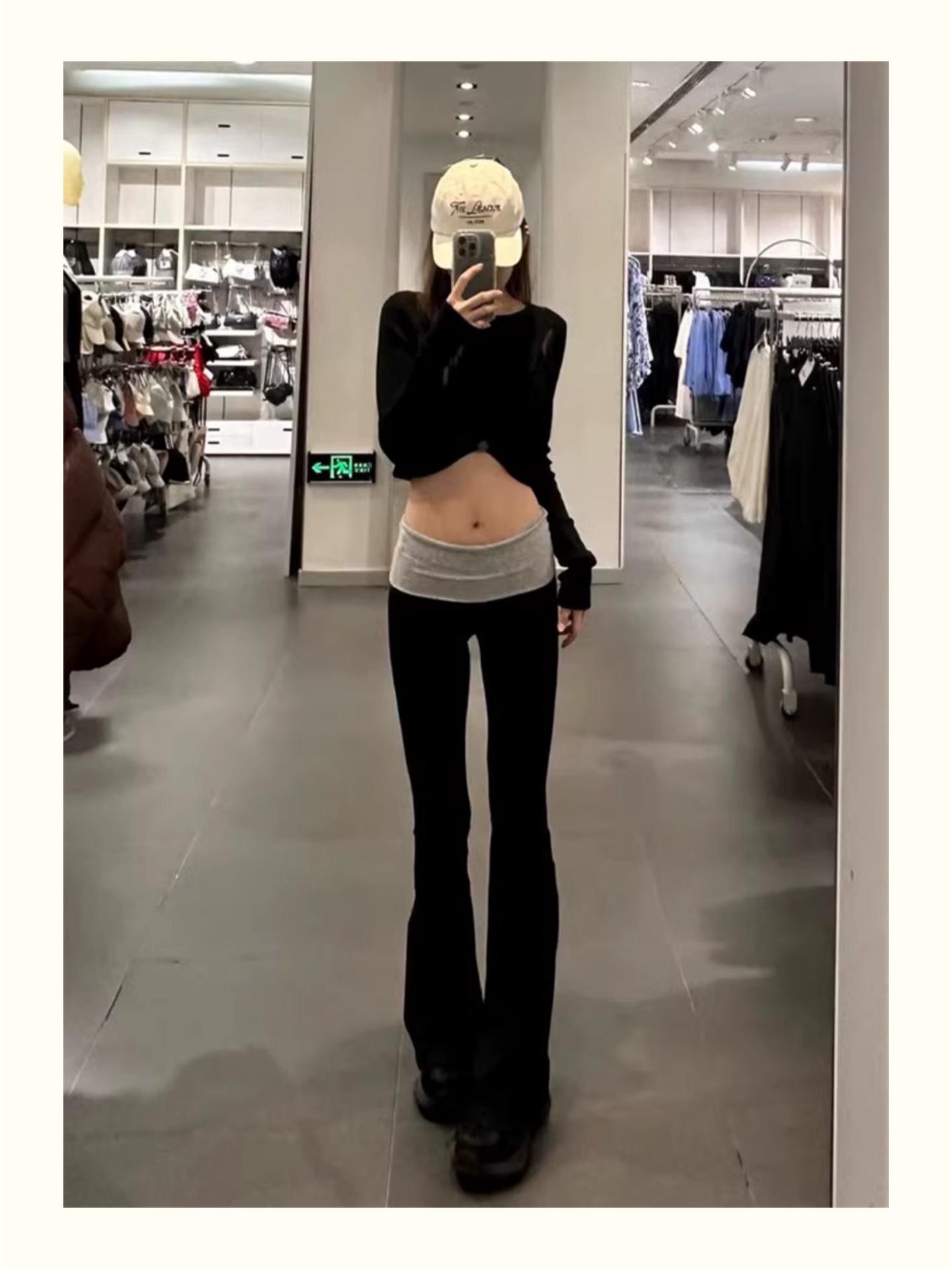 

Модальные брюки-клеш для йоги с низкой посадкой и цветными блоками Medium чёрный