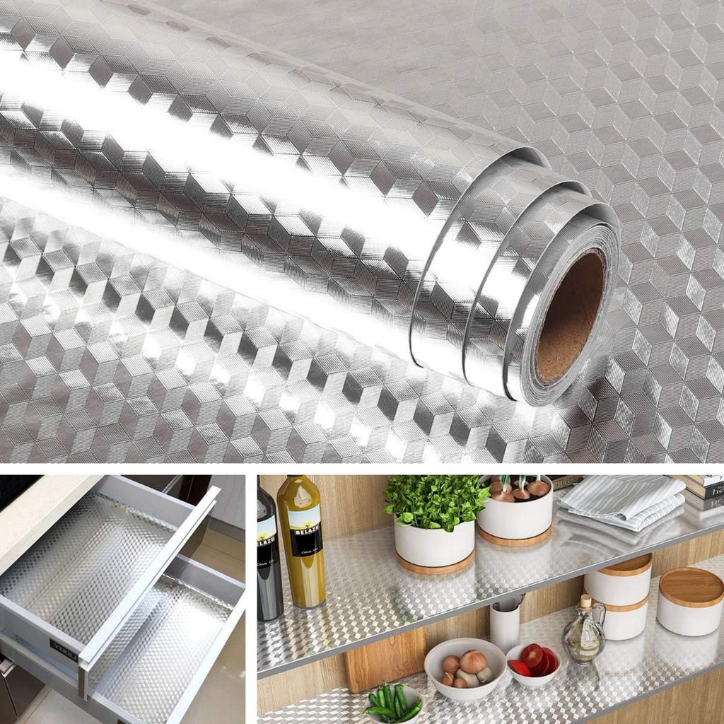 55Wide Classic Kitchen Oil-proof Waterproof Sticker Aluminum Foil Kitchen Stove Cabinet Self Adhesive Wall Sticker DIY Wallpaper