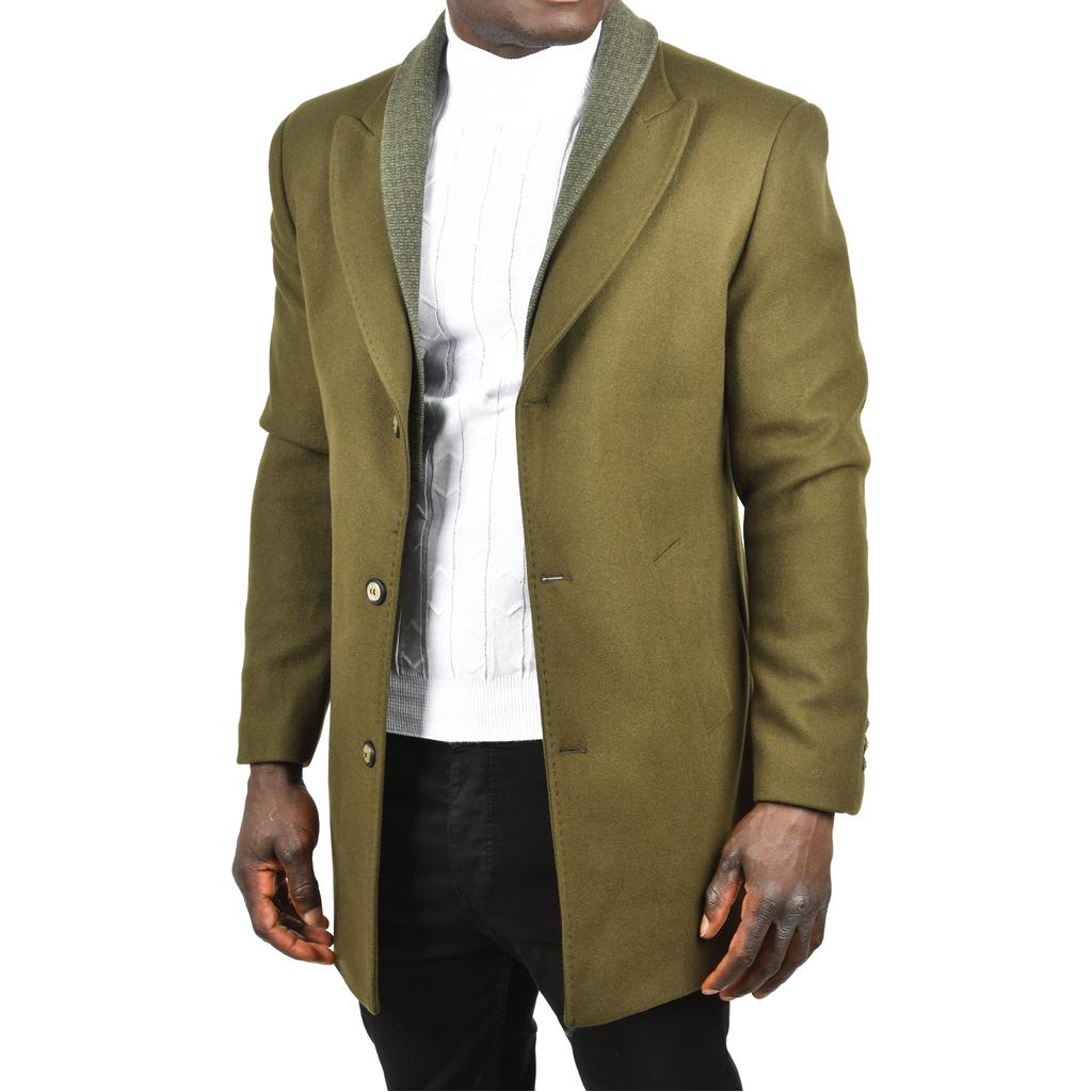 DeepSEA Çift Yaka Yakası Çıkabilen Dar Kesim Düğmeli Uzun Kaşe Kaban 2407001