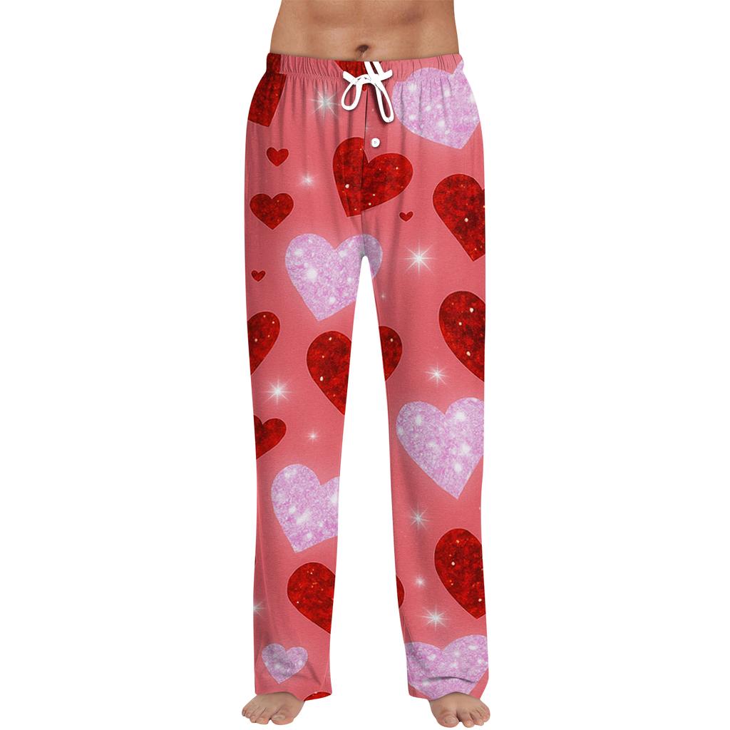 Men's Valentine's Day Printed Drawstring Long Pants Casual Pajamas